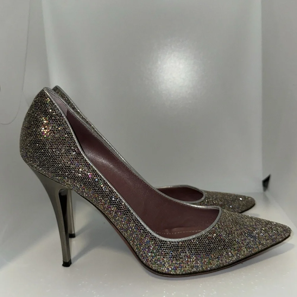 Jean Michel Cazabat Silver Sparkly Disco Ball Stiletto Heels Pumps Women’s 38